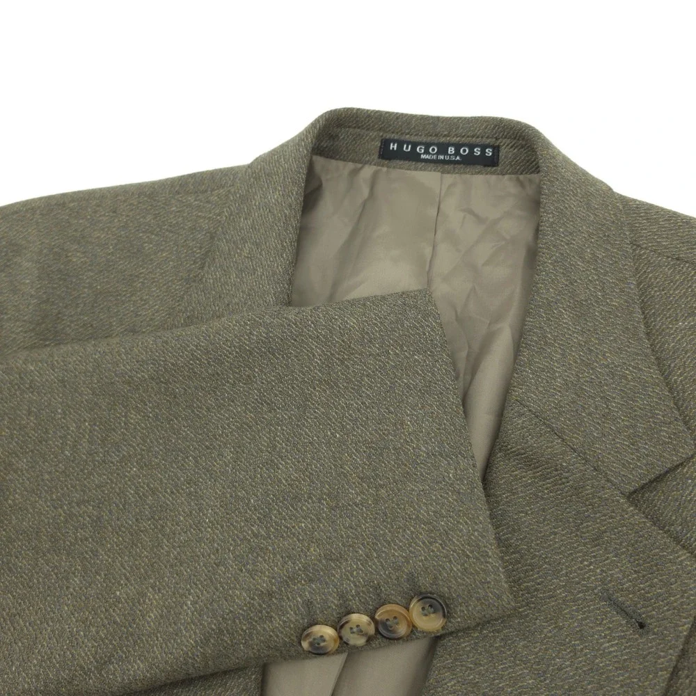 Hugo Boss Mens Blazer Wool Cashmere Olive Brown 46R 2 Button Vintage USA Made